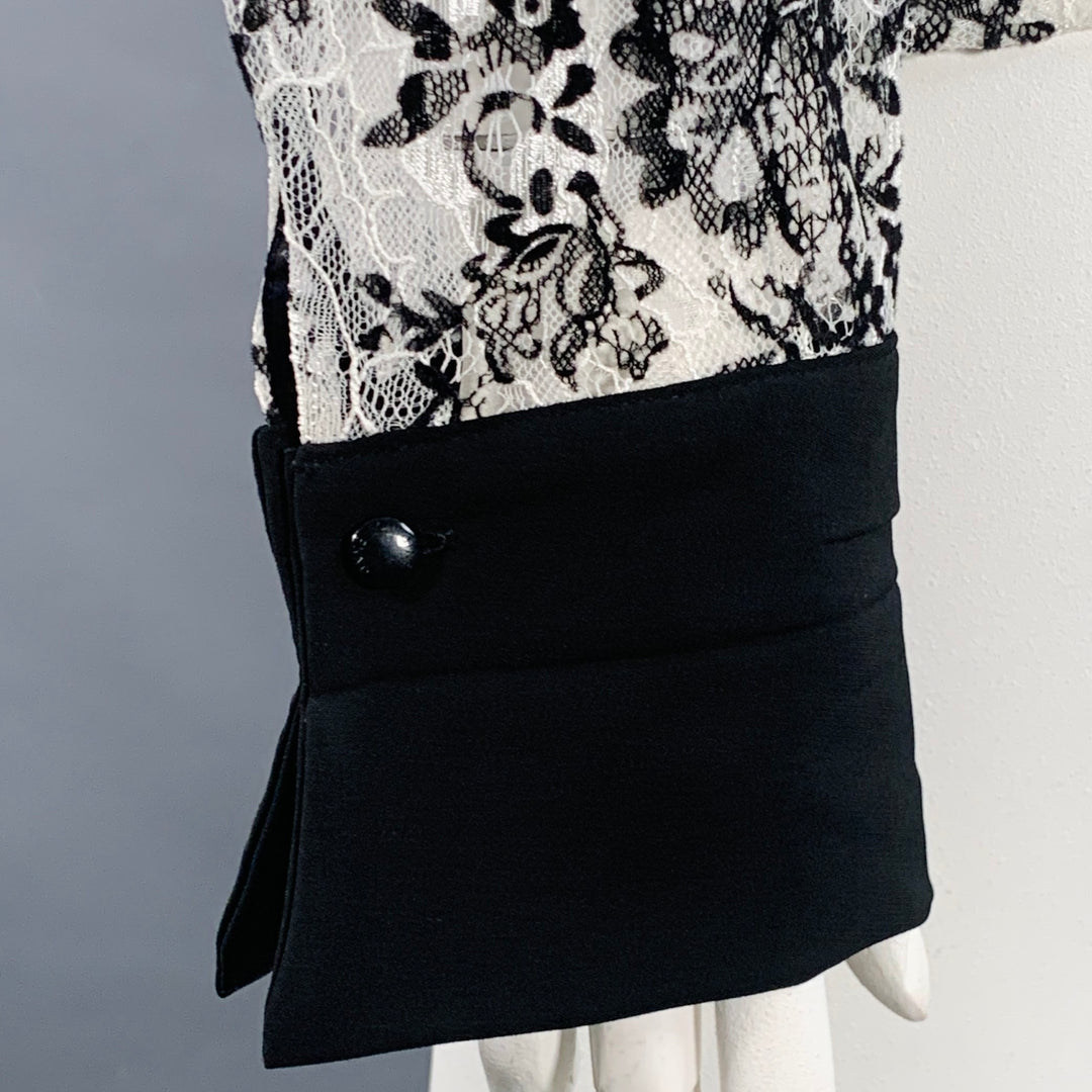 ANNE FONTAINE Size XL Solly White Black Polyamide Lace Burnout Contrast Trim Blouse
