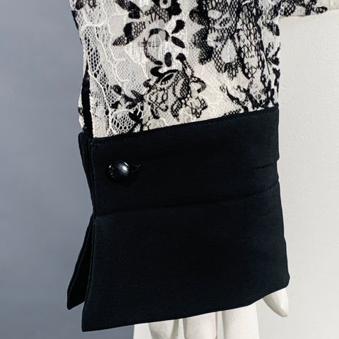 ANNE FONTAINE Size XL Solly White Black Polyamide Lace Burnout Contrast Trim Blouse