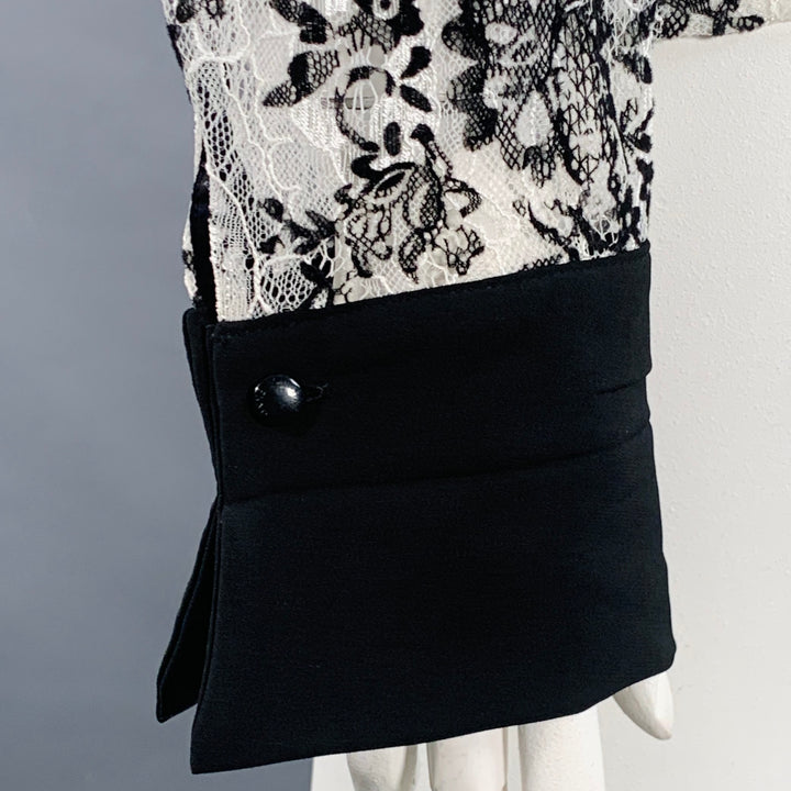 ANNE FONTAINE Size XL Solly White Black Polyamide Lace Burnout Contrast Trim Blouse