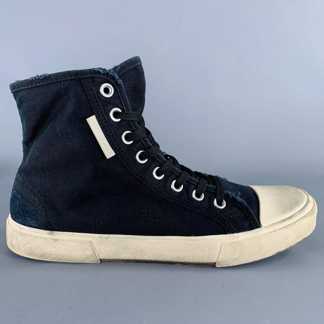 BALENCIAGA Size 9 -Paris High Top- Black White Distressed Canvas Sneakers