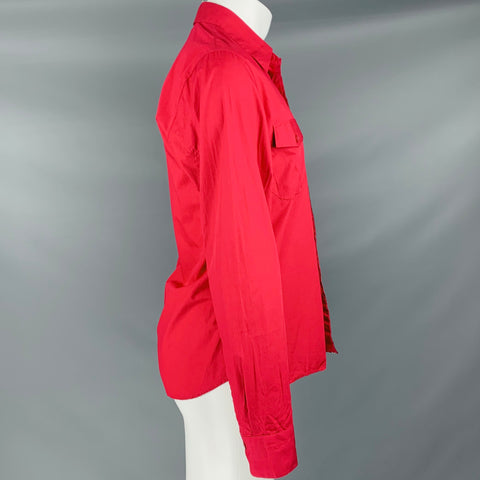 AGNÈS B. Size M Red Black White Stripe Cotton Button Up Long Sleeve Shirt