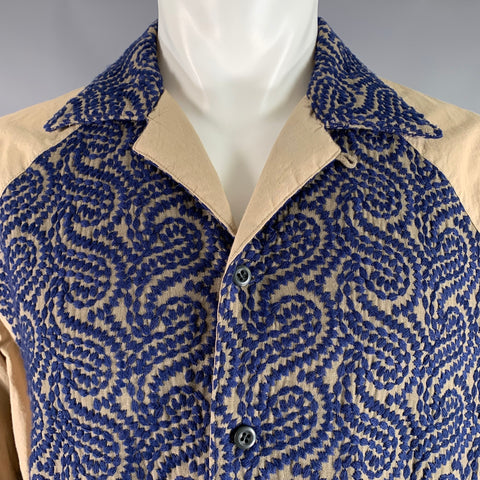 NICHOLAS DALEY Size S Khaki Navy Embroidery Cotton Polyester Long Sleeve Shirt