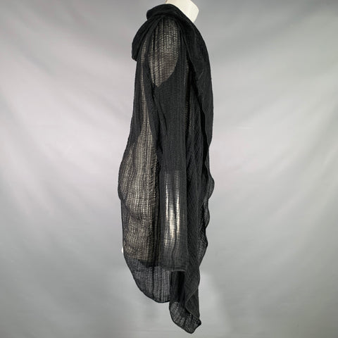 NOSTRASANTISSIMA Size S Black See-Through Linen Blend Open Front Coat