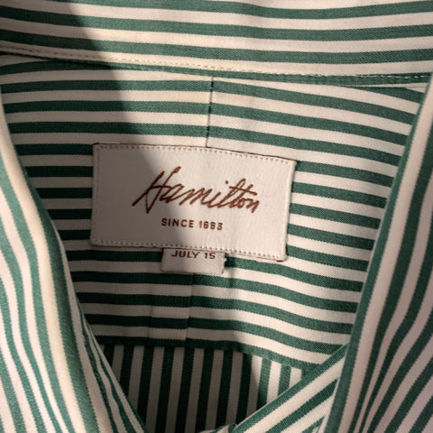 HAMILTON Size S Green White Stripe Spread Collar Long Sleeve Shirt