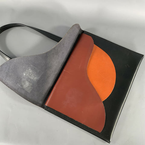 Sac à bandoulière VINTAGE en cuir noir et orange