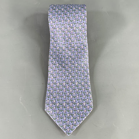 HERMES Blue Lavender Floral Silk Tie
