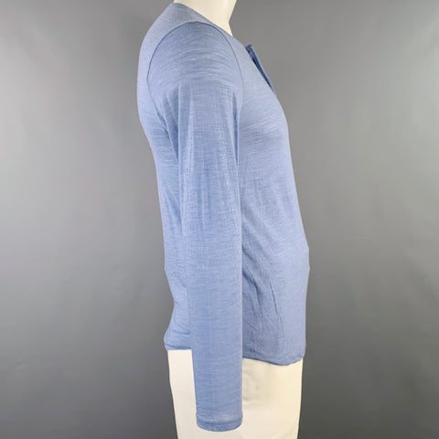 THEORY Size L Blue Virgin Wool Blend Henley Long Sleeve T-shirt