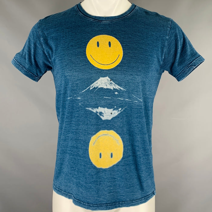 KAPITAL Size S -Fuji Smile- Blue Yellow Cartoon Cotton Jersey T-shirt