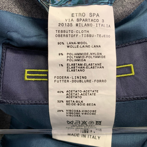 ETRO Size 42 Grey Wool Blend Paisley Trim Single Breasted Sport Coat