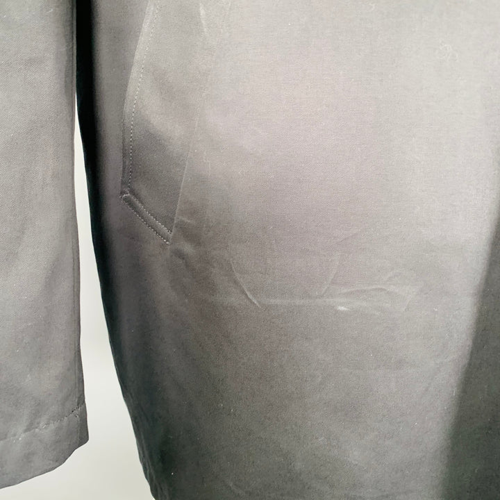 BARNEYS NEW YORK Size 46 Black Cotton Hidden Buttons Trench Coat
