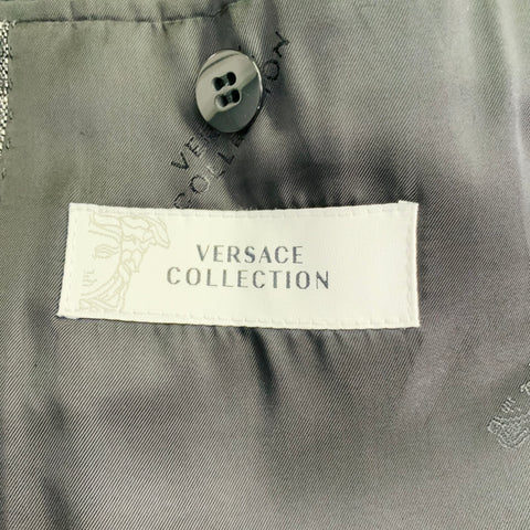 VERSACE COLLECTION Size 46 Black White Woven Bamboo Single Breasted Suit