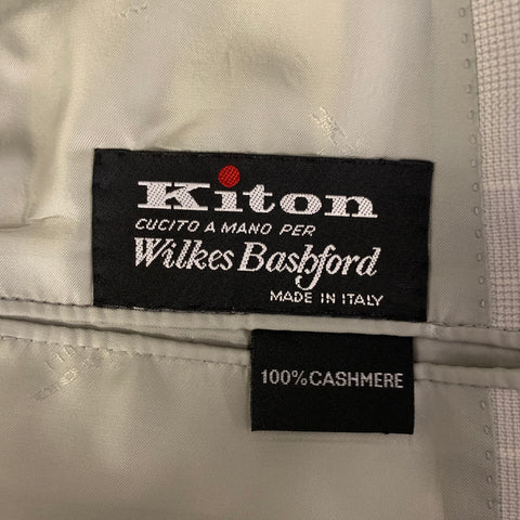 KITON Size 45 Grey Window Pane Cashmere Notch Lapel Sport Coat