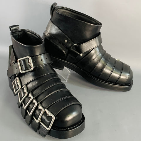BURBERRY Size 11 Black Leather Pull On Belted Boots