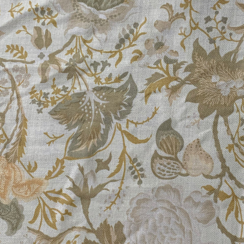 Écharpe Châle Frangée en Twill Fleuri Beige et Vert VINTAGE