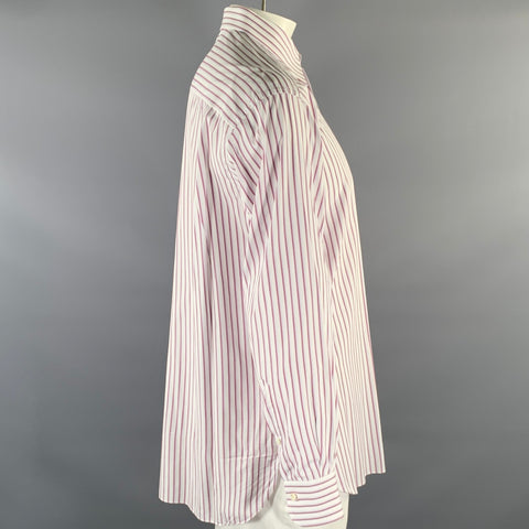 ERMENEGILDO ZEGNA Size XL White Purple Blue Stripe Cotton Pointed Collar Long Sleeve Shirt