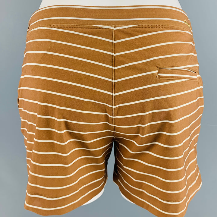 CHARLIE Size S Brown White Stripe Polyester Blend Gold Buttons Swim Trunks