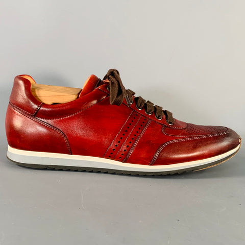 MAGNANNI Size 7 Red Burgundy Perforated Leather Low Top Sneakers