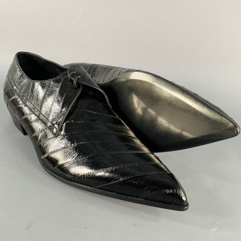 JIMMY CHOO Size 10 Black Diagonal Stripe Leather Pointed Toe Lace-Up Shoes