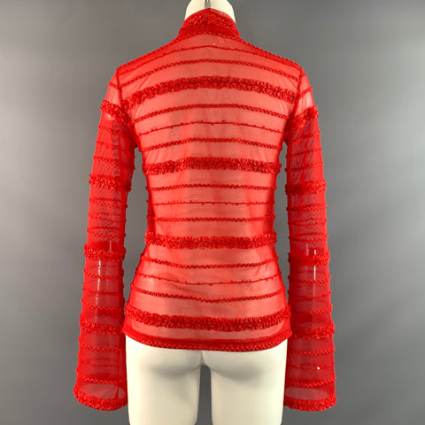 ELIZA FAULKNER Size M Red Stripe Sheer Dress Top