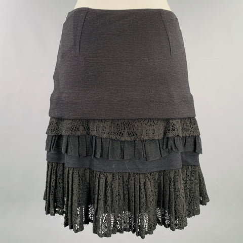 MORGANE LE FAY Size S Black Cotton Crochet Tiered Knee Length Skirt