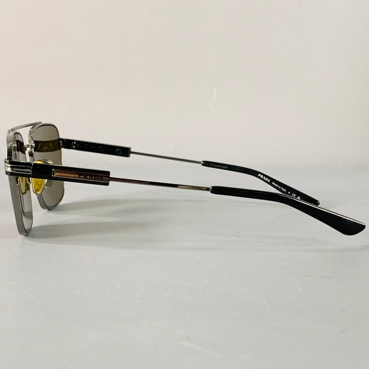 PRADA Silver Black Metal Pilot Sunglasses