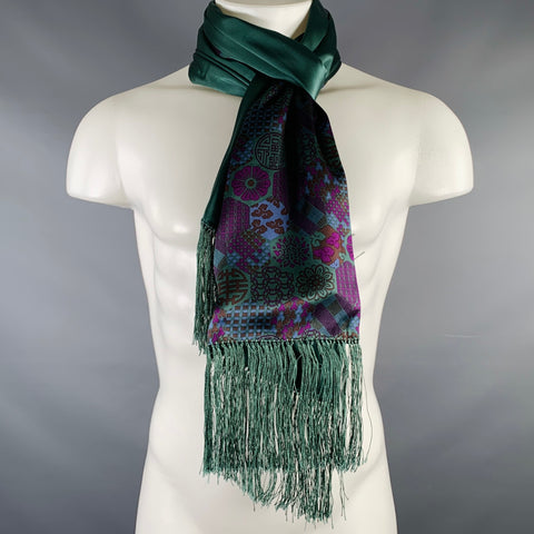 SHANGHAI TANG Green Purple Chinoiserie Silk Scarves