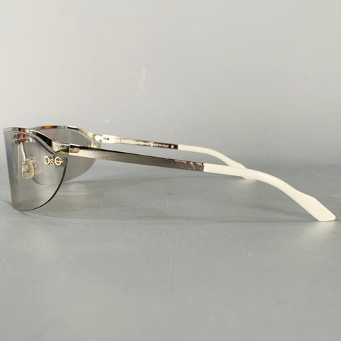 D&G by DOLCE & GABBANA Silver Metal Semi Rimless Wrap Around Sunglasses