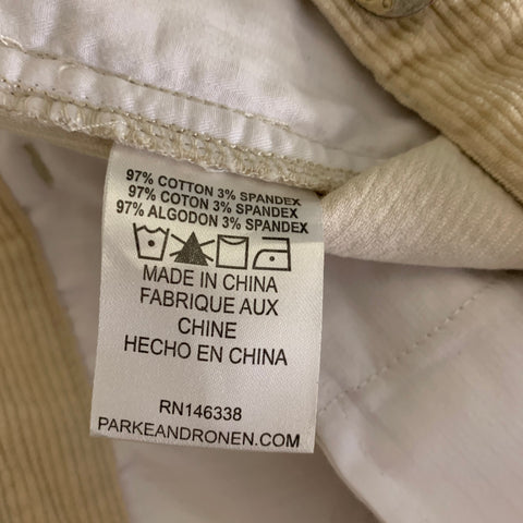 PARKE & RONEN Size 32 Cream Corduroy Cotton Spandex Short Shorts