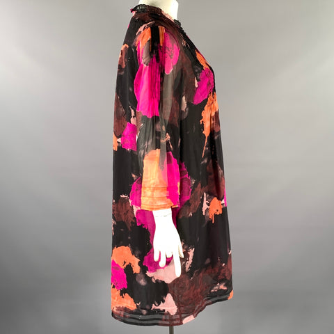 DIANE VON FURSTENBERG Size 14 Fuchsia Orange Silk Floral Shift Dress