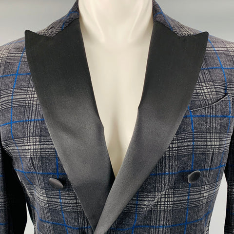 DSQUARED2 Size 40 Black Grey Plaid Cotton Blend Peak Lapel Sport Coat