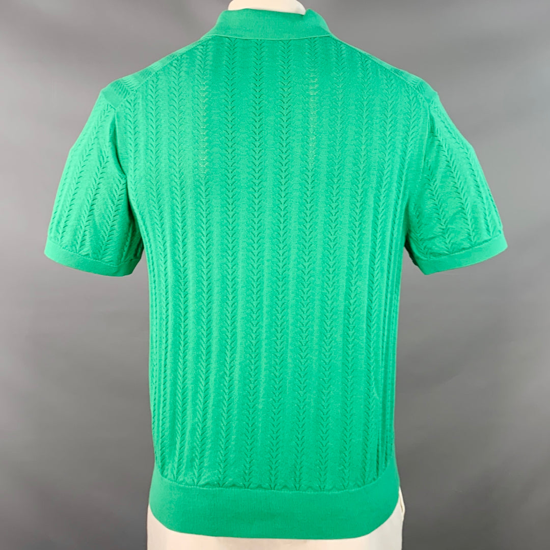 MR TURK Size XL Cole Green Pointelle Knit Cotton Blend Half Placket Polo