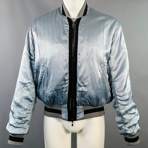 HAIDER ACKERMANN Size S Teal Black Grey Reversible Silk Zip Up Bomber Jacket