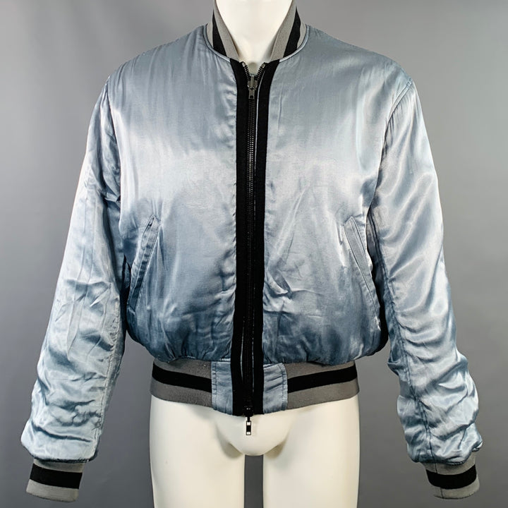 HAIDER ACKERMANN Size S Teal Black Grey Reversible Silk Zip Up Bomber Jacket