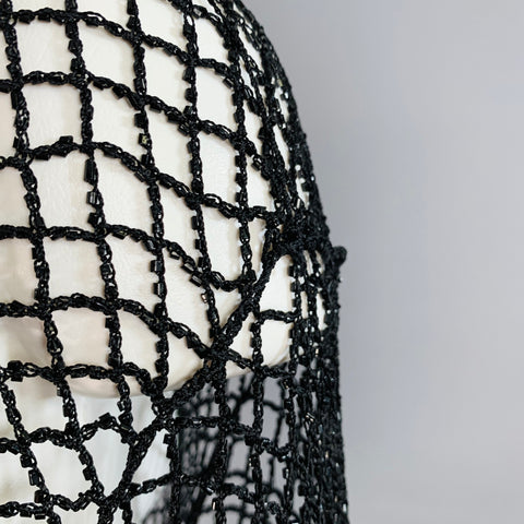 VINTAGE Size M Black Beaded Fishnet V-Neck Pullover