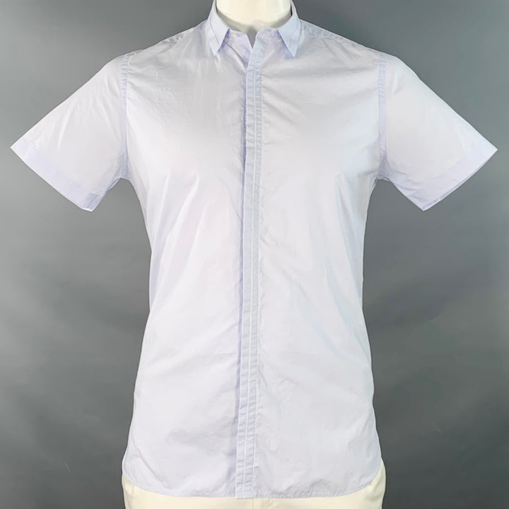 THE KOOPLES Size L Blue Hidden Buttons Fitted Short Sleeve Shirt