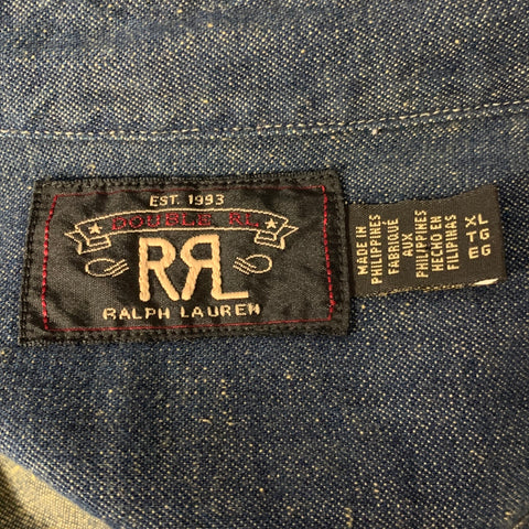 RRL by RALPH LAUREN Size XL Navy Indigo Contrast Stitch Cotton Denim Overshirt