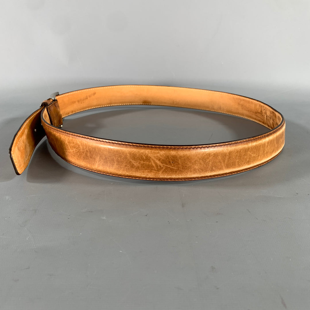 SUTOR MANTELLASSI Size 38 Camel Distressed Leather Belt