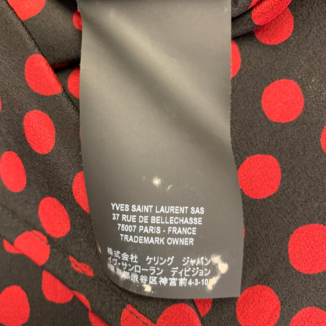 SAINT LAURENT Size M Black Red Dots One Pocket Short Sleeve Shirt