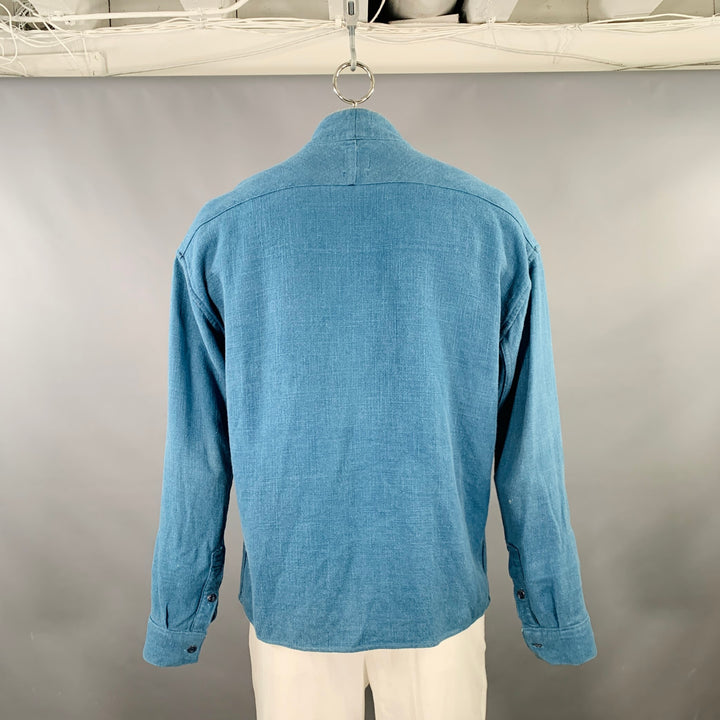 VISVIM Size XL Lhamo Blue Woven Rayon Linen Collarless Long Sleeve Shirt