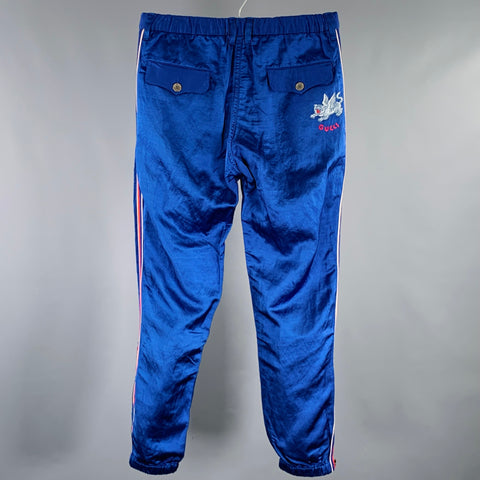 GUCCI 2019 Size 30 Blue Red Stripe Viscose Linen Joggers Casual Pants
