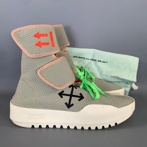 OFF WHITE Size 8 Green Woven Fabric Lace Up Boots