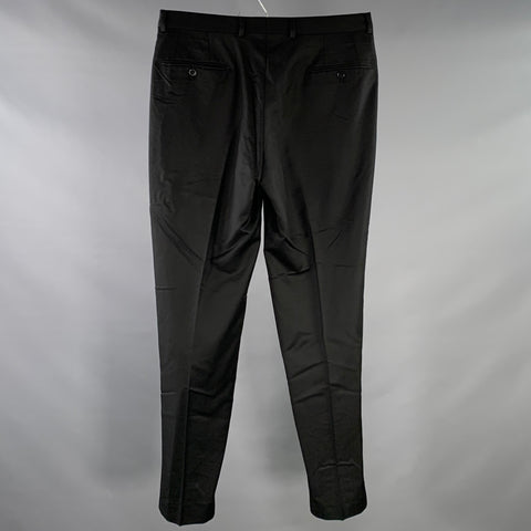 Z ZEGNA Size 34 Black Wool Mohair Flat Front Tapered Dress Pants