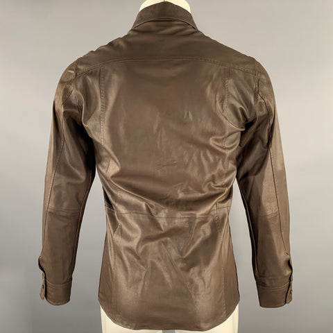 DKNY Size XS Brown Leather Long Sleeve Shirt