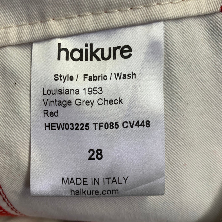 HAIKURE Size 28 Louisiana Red Multi Color Plaid Polyester Blend Pleated Zip Fly Dress Pants
