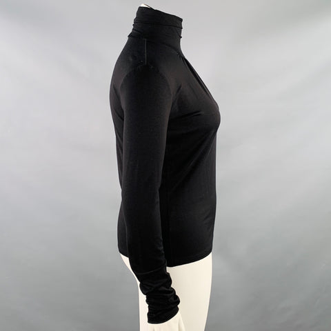 MAX MARA Size L Black Viscose Blend Mock Neck Pullover