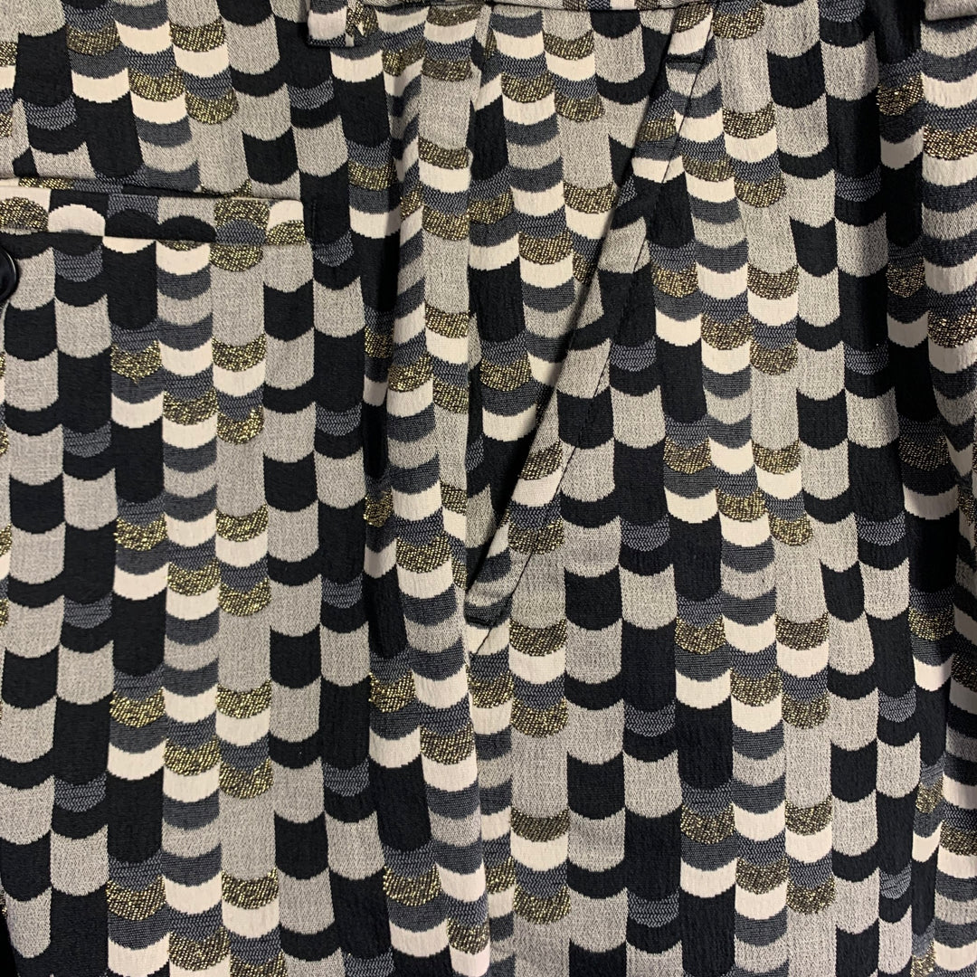MR TURK Size 36 Regular Grey Black Gold Scales Jacquard Cotton Blend Suit