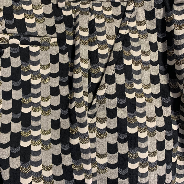MR TURK Size 36 Regular Grey Black Gold Scales Jacquard Cotton Blend Suit