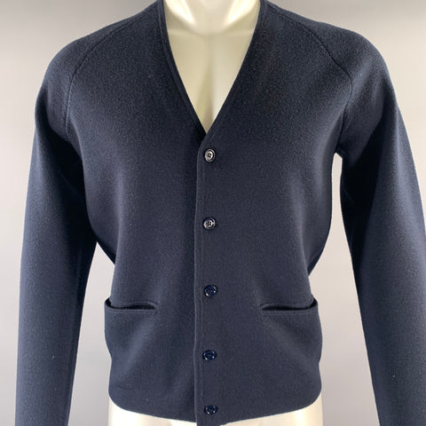 DRIES VAN NOTEN Size S Navy Knit Merino Wool V-Neck Cardigan