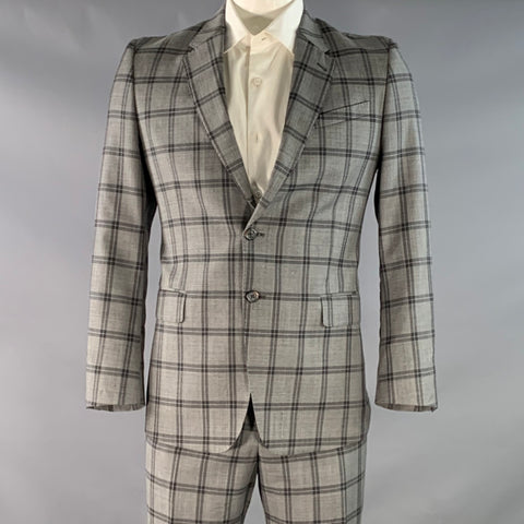 PAUL SMITH Size 42 The Byard Regular Grey Charcoal Checkered Wool Notch Lapel Suit