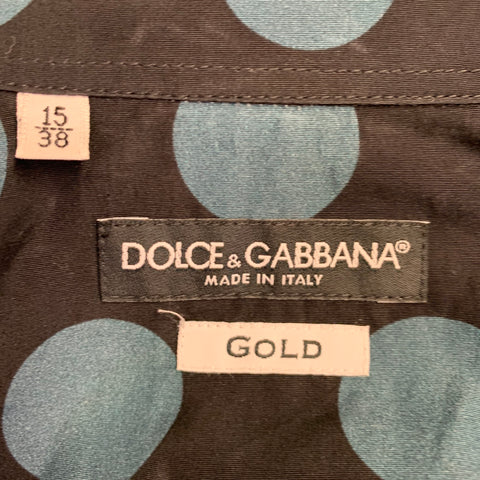 DOLCE & GABBANA Size 38 Black Blue Dots Cotton Epaulettes Long Sleeve Shirt